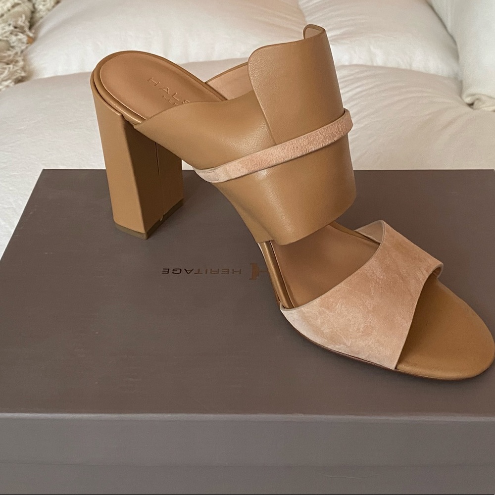 Halston Heritage Leather and Suede Sandals Size 10